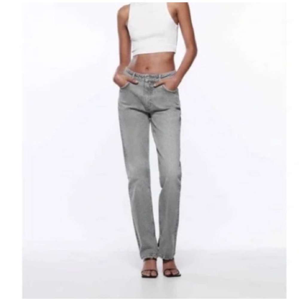 Zara high waisted straight leg gray jeans
